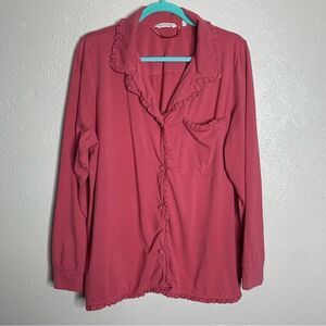 Soft surroundings el sueno pajama long sleeve ruffle top pink‎